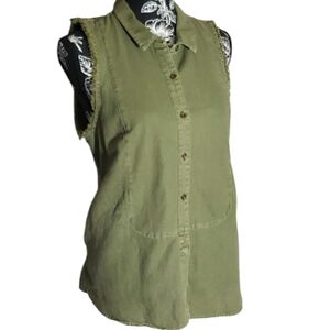Free People Military Green Collared Button Down Womens Vest Size  S